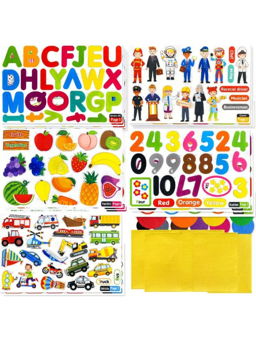 Felt Learning Set: Alphabet, Numbers, Fruits, Vegetables & Community Helpers for
